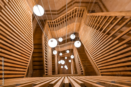 Quadro su tela architecture bois escalier lumiere lampe eclairage electricité moderne
