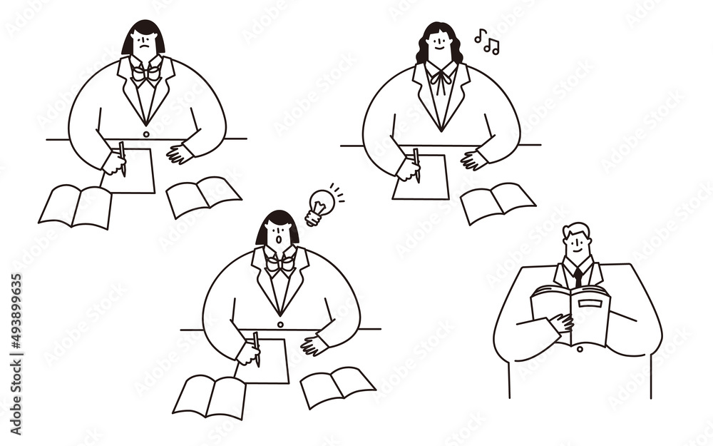 Vector illustration set for students studying. A student who solves a difficult problem. Inspirational students. Students who enjoy studying. Students reading textbooks. Vector illustration set for students studying. A student who solves a difficult problem. Inspirational students. Students who enjoy studying. Students reading textbooks.