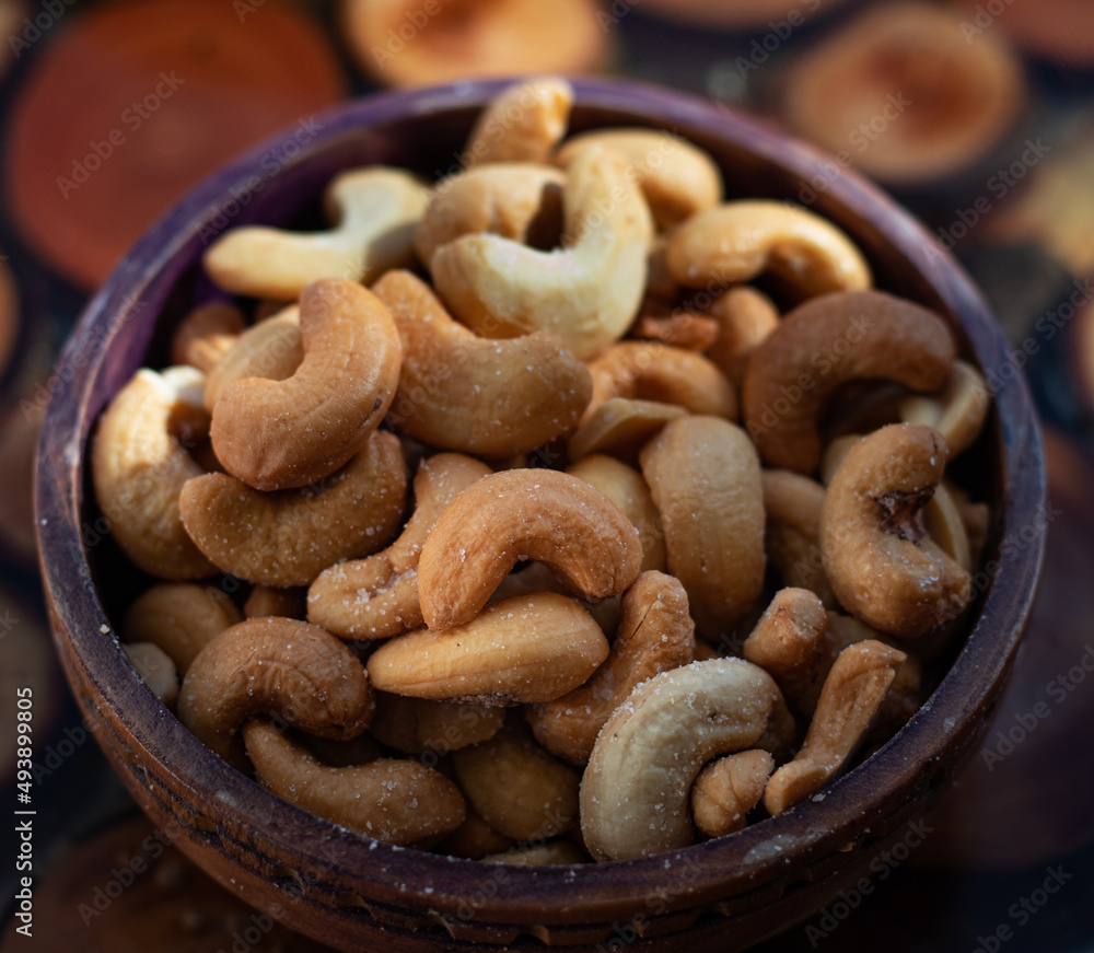 cashew nuts in a bowl, close up ,top view cashew nuts in a bowl, close up ,top view