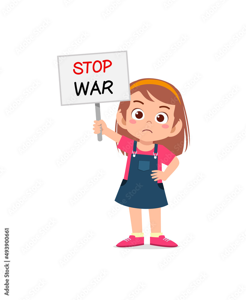 little kid holding anti war sign and feel sad little kid holding anti war sign and feel sad