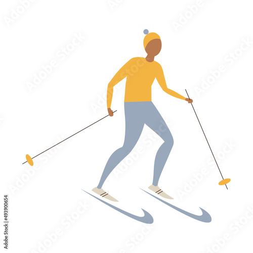 Vector illustration of cartoon skier character on white background.