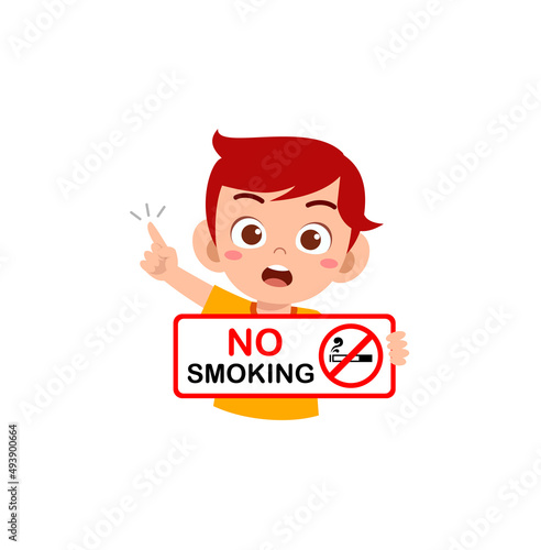 cute little kid holding board about smoking