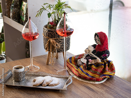 Turkish Kavala Cookies with Crispy Almonds with turkish coffee 