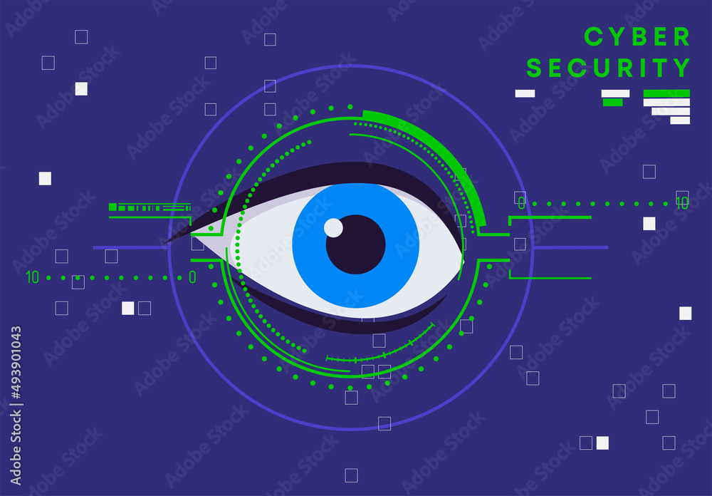 Cyber Vision Design vector illustration of cyber security, human eye diagnostics ...