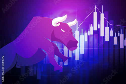 Bull jumping near the candlestick chart © Creativa Images