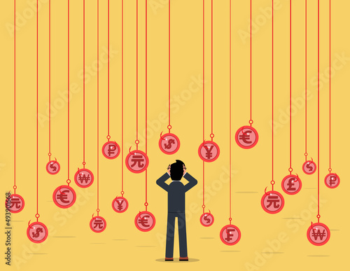 Hook and coin. Investment risk or money trap, business fraud and cheating or financial pitfall and mistake concept