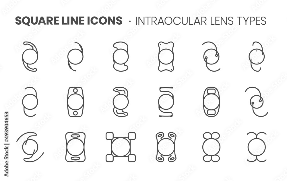 Intraocular lens types related, pixel perfect, editable stroke, up scalable  square line vector icon set. Stock Vector | Adobe Stock