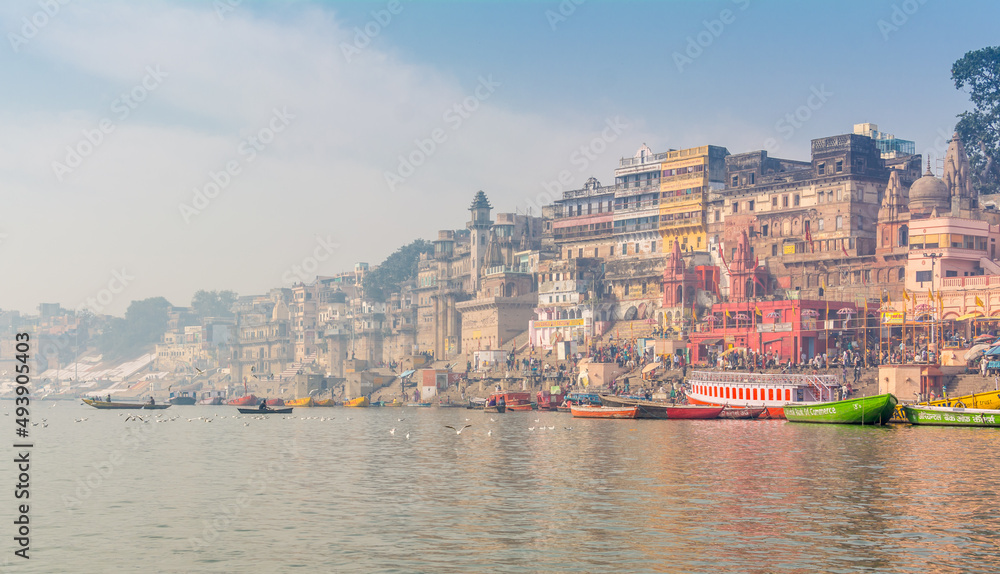 Fototapeta premium Morning view at holy ghats of Varanasi, India