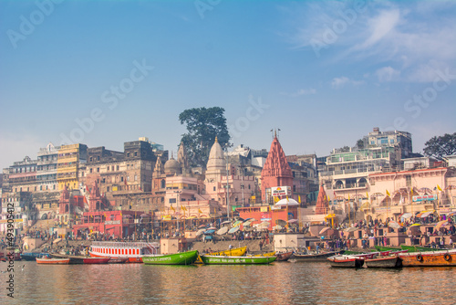 Morning view at holy ghats of Varanasi, India