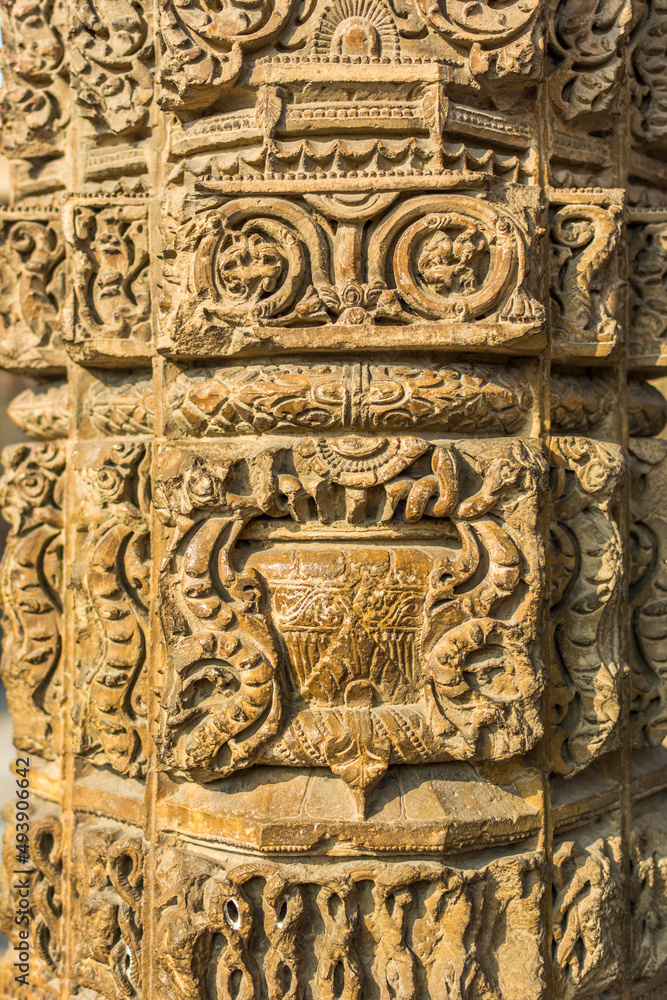 Decorative Pattern - Stone Carving In Qutub Minar, New Delhi, India
