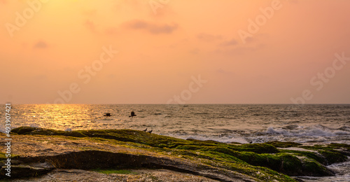 Beautiful scene of the rocky beach of Someshwar, Mangalore, Karnataka, India photo