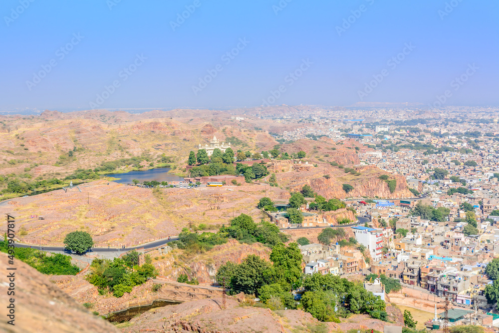 View of Blue city Jodhpur from Mehrangarh Fort, Jodhpur, Rajasthan, India .	