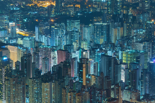 Night scene of aerial view of Hong Kong City © leeyiutung