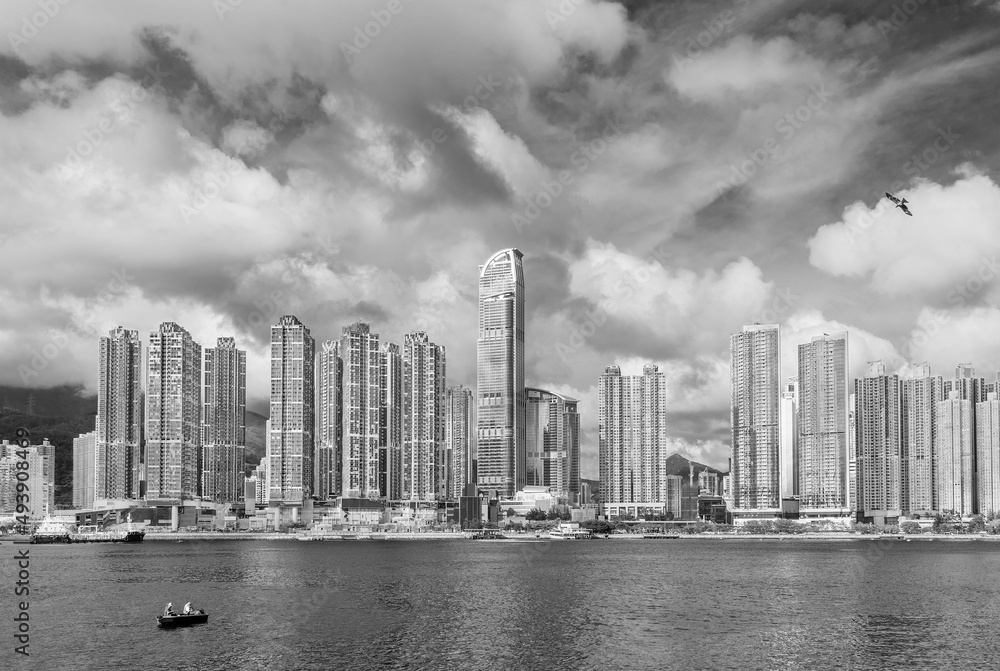 high rise building and harbor in Hong Kong city