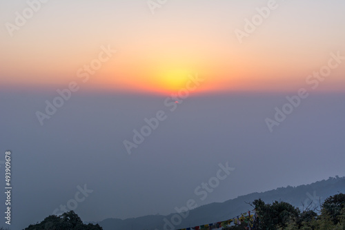 Sunrise at Kangchenjunga mountain range. Kangchenjunga is the third highest mountain in the world. photo