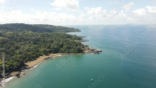 Beautiful aerial view of the Costa Rica's coast with a blue pacific ocean. Paradise beach without people in the Corcovado's peninsula. photo
