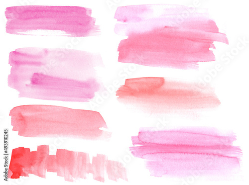 set of light romantic delicate pink, purple, lilac background painted with watercolor on white paper
