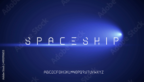 Spaceship, custom stroke vector font editable basic strong modern uppercase alphabet. spaceship-themed capital letters.