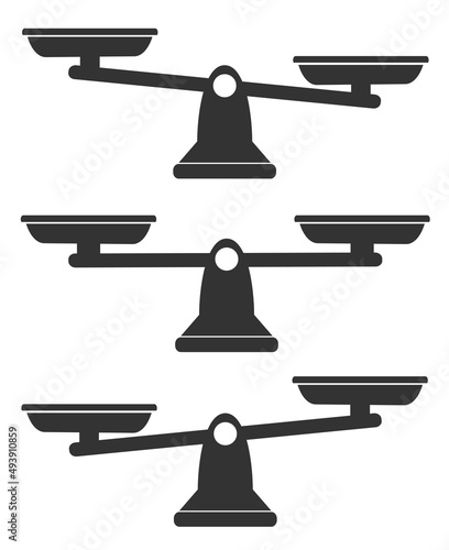 Bowls of scales in balance set, an imbalance of scales. Vector illustration.
