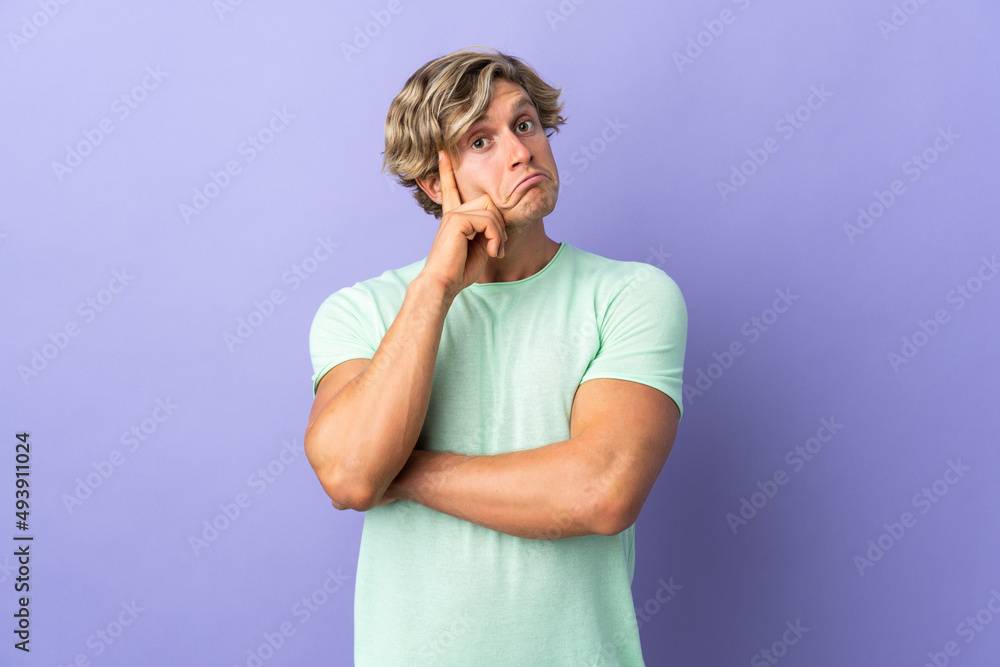 English man over isolated purple background thinking an idea English man over isolated purple background thinking an idea