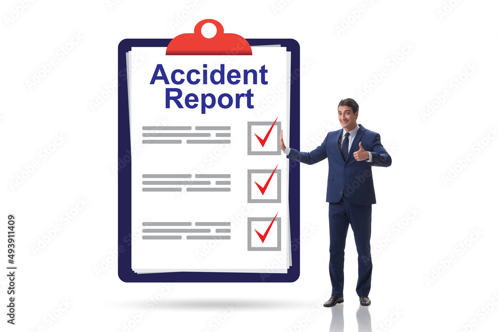 Filling in accident report in insurance concept Filling in accident report in insurance concept
