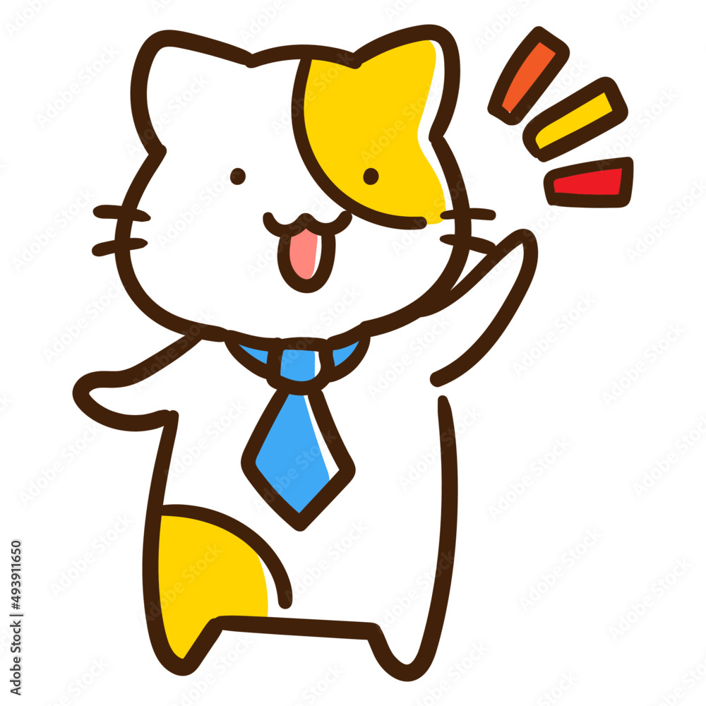 ネクタイをしめるねこのかわいい手書き風イラスト Stock Vector Adobe Stock