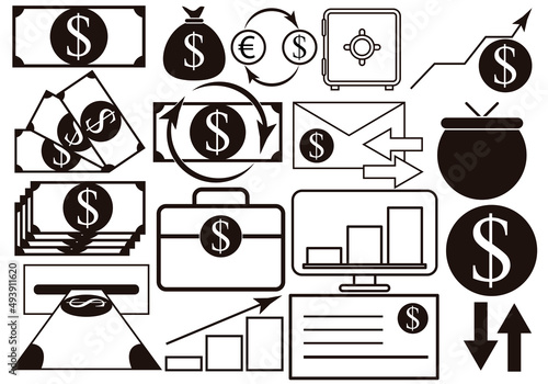 Iconos sobre el dinero de dolar. 