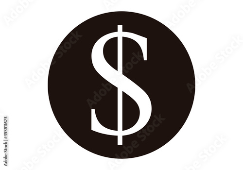Icono negro de moneda de dólar en fondo blanco.