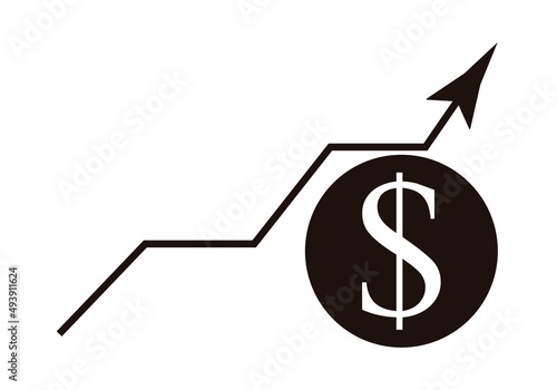 Icono de gráfico creciente del valor del dolar.