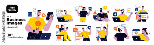 Business Concept illustrations. Mega set. Collection of scenes with men and women taking part in business activities. Vector illustration
