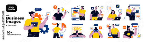 Business Concept illustrations. Mega set. Collection of scenes with men and women taking part in business activities. Vector illustration