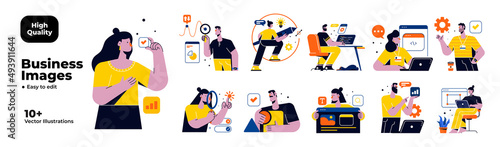 Business Concept illustrations. Mega set. Collection of scenes with men and women taking part in business activities. Vector illustration