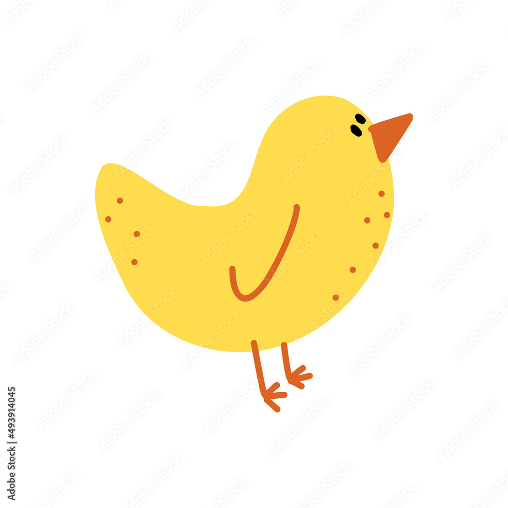 Vector illustration of cute yellow little chicken in cartoon doodle style Vector illustration of cute yellow little chicken in cartoon doodle style