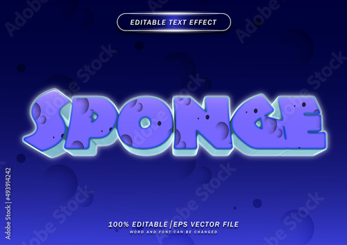 Sponge text effect. 3d neon style effecr. mockup font template