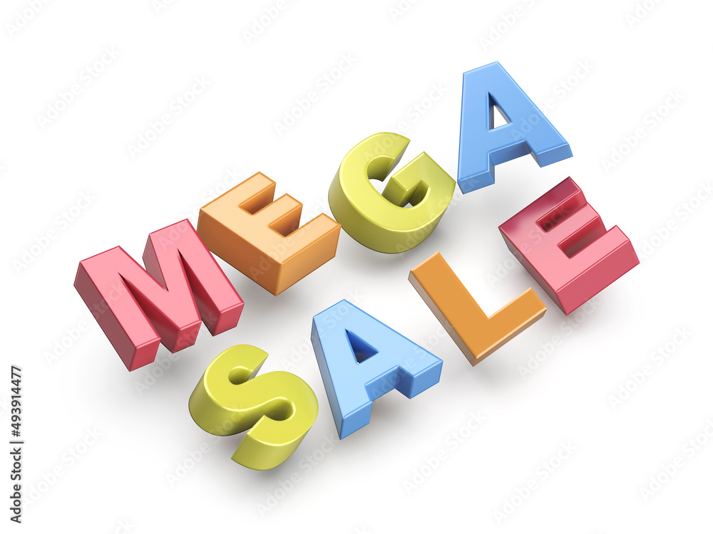 Mega sale promo text with colorful letters on white background Mega sale promo text with colorful letters on white background