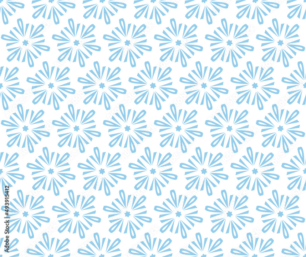 Flower geometric pattern. Seamless vector background. White and blue ornament. Ornament for fabric, wallpaper, packaging. Decorative print Flower geometric pattern. Seamless vector background. White and blue ornament. Ornament for fabric, wallpaper, packaging. Decorative print