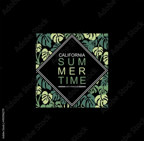 California Summer Paradise graphic t-shirt design, tropical print, vector illustration.