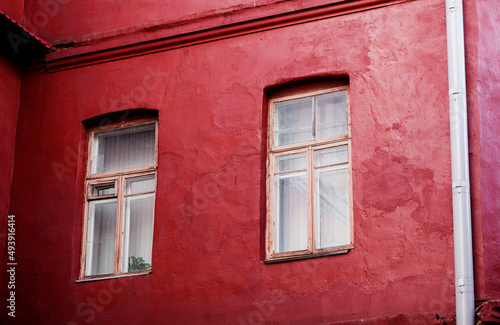  Exterior facade of red historical house