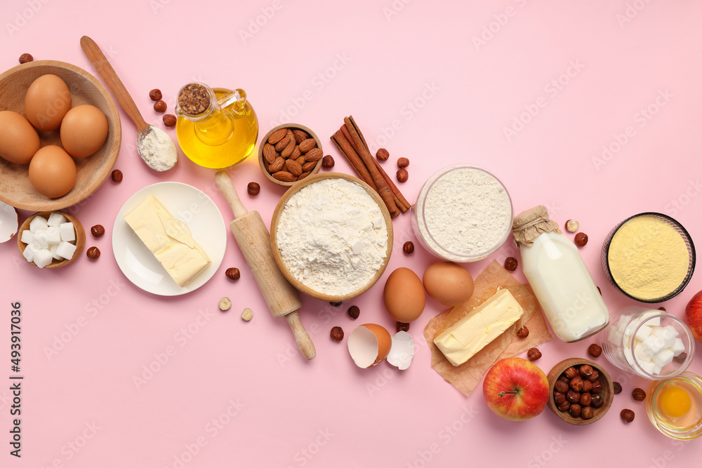 Concept of cooking cake or pie, top view Concept of cooking cake or pie, top view