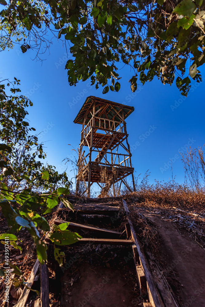 Old wooden tower on the mountain forest