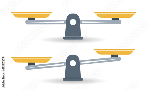 Bowls of scales in balance, an imbalance of scales. Libra, vector illustration