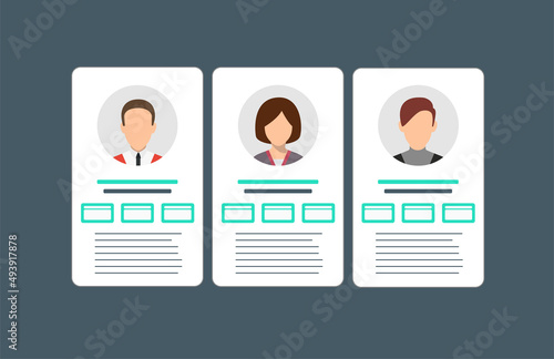 Personal info data icon. User or profile card details symbol, identity document with person photo and text.