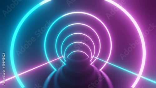 Futuristic Neon Laser light tunnel. neon light abstract background