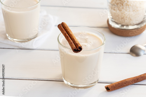Homemade orchata served with cinnamon