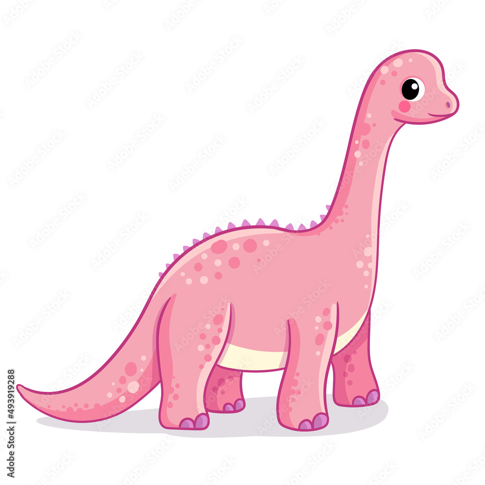 Cute pink diplodocus. Vector illustration with dinosaur in cartoon style.