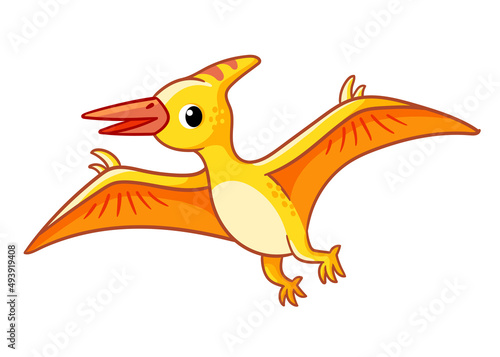 Vector illustration with Pteranodon. Cute dinosaur pterodactyl in cartoon style.