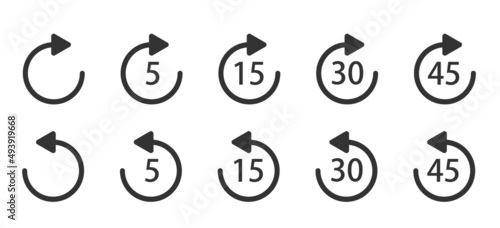Replay icon for application and web or Media player control. Repeat 5, 15, 30, 45 seconds simple vector icon.