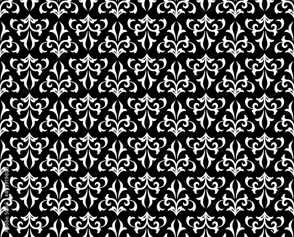 Flower geometric pattern. Seamless vector background. White and black ornament Flower geometric pattern. Seamless vector background. White and black ornament