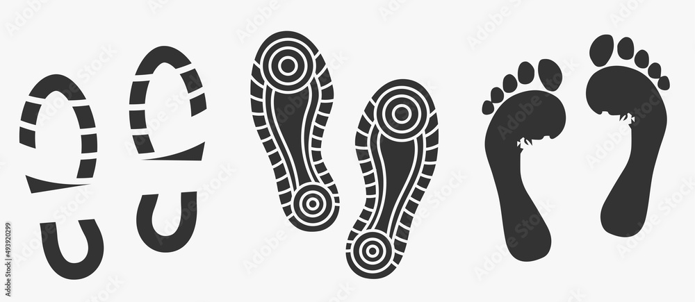 Black unique human footprints isolated on white. Vector Black unique human footprints isolated on white. Vector