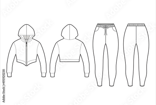 Sweatsuit crop hoodie and sweat pants sketch